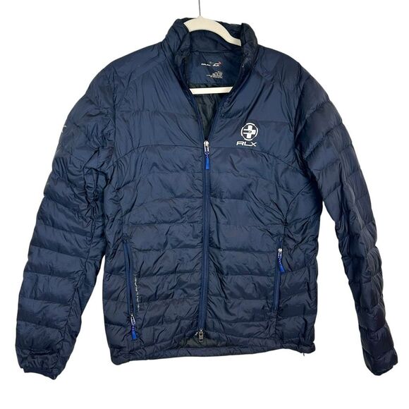 Ralph Lauren RLX Puffer Jacket Mens Medium Navy Blue Goose Down Puffer Full Zip - Picture 1 of 16